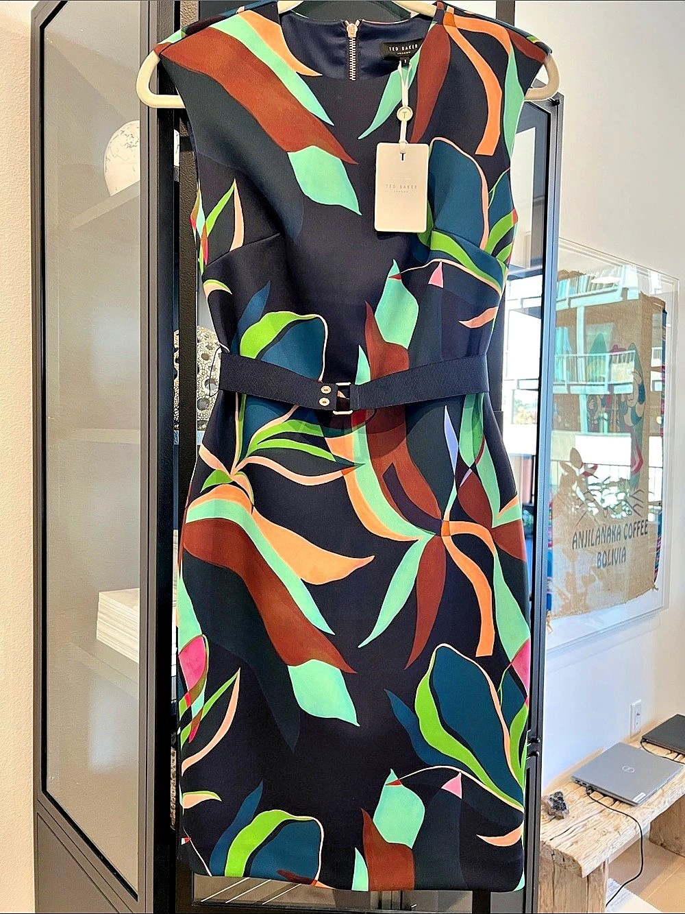 Ted Baker Nalia Abstract Mini Dress in Black & Green NWT - UK size 1